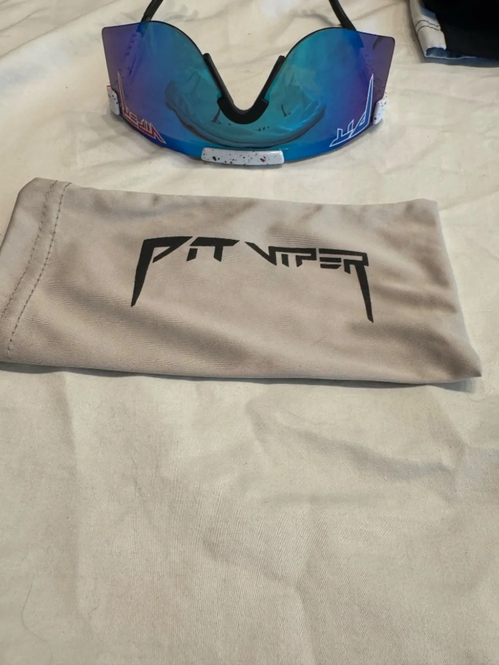 Pit Viper The 2000s Sunglasses Blue Mirror White Splatter Shield + Pouch